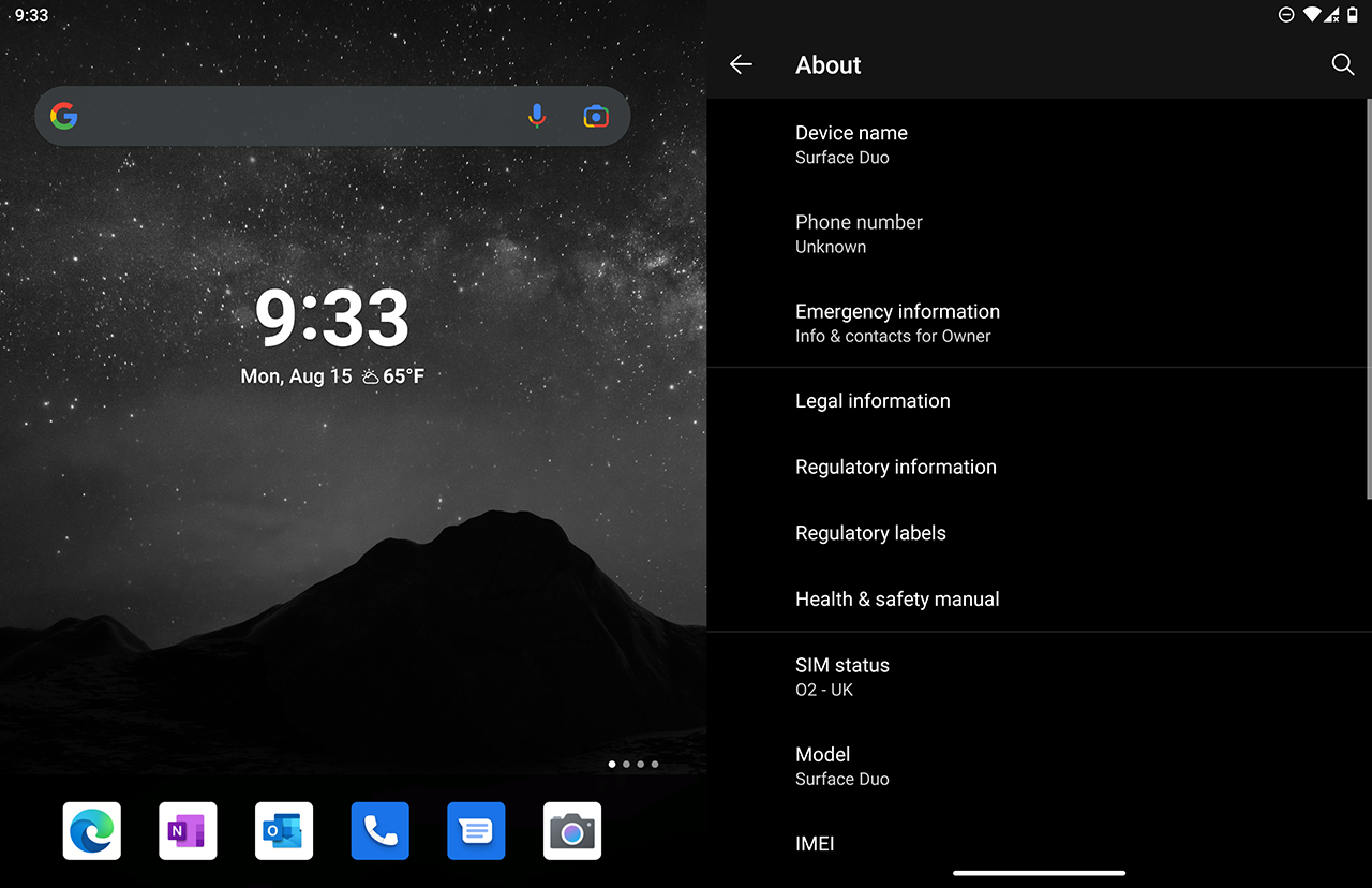 Microsoft Surface Duo - Settings - About screen