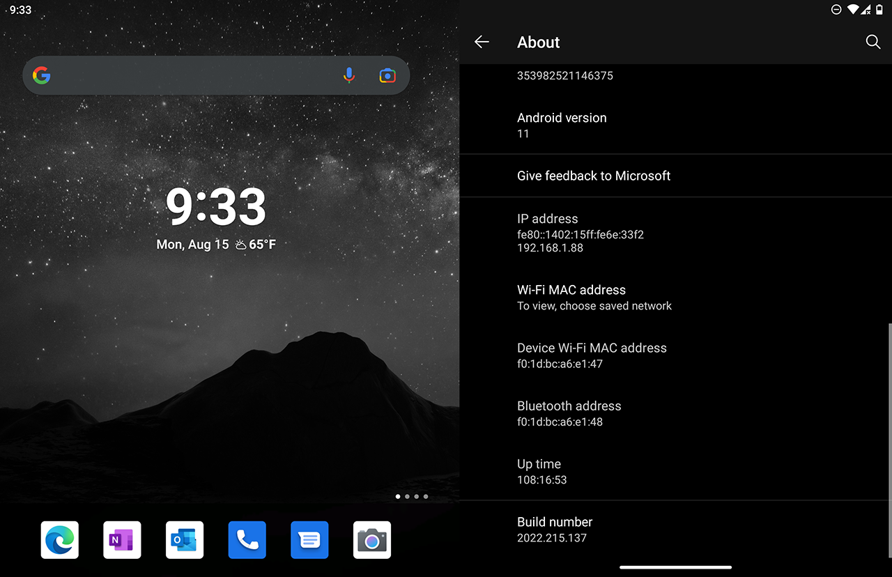 Microsoft Surface Duo - Settings - Build number