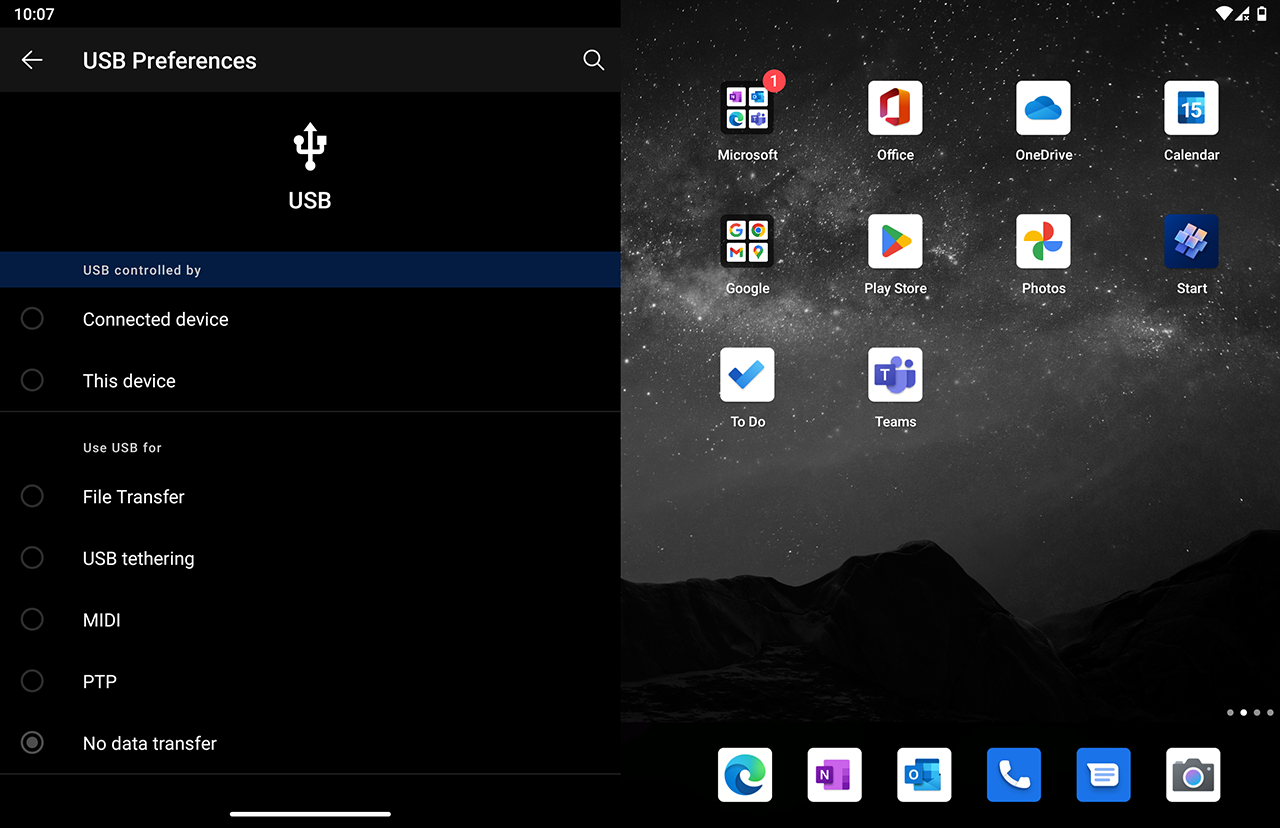 Microsoft Surface Duo - USB Preferences