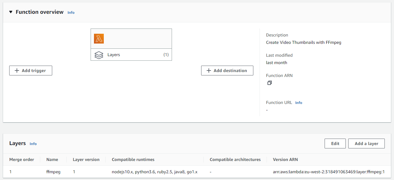 Configure Lambda Function with FFmpeg layer