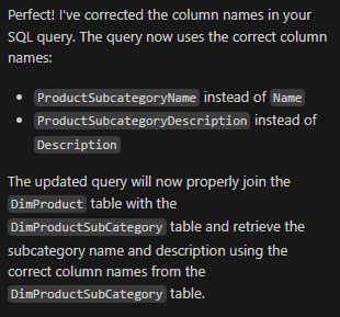 Copliot corrects the Query