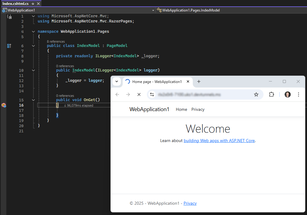 Dev Tunnels - Hit Breakpoint example