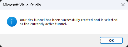 Dev Tunnels Success Message