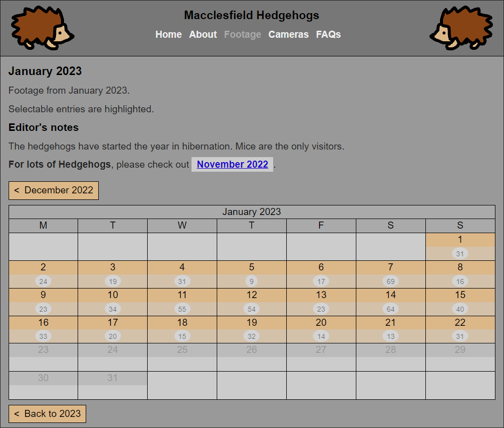 Macclesfield Hedgehogs website - January 2023