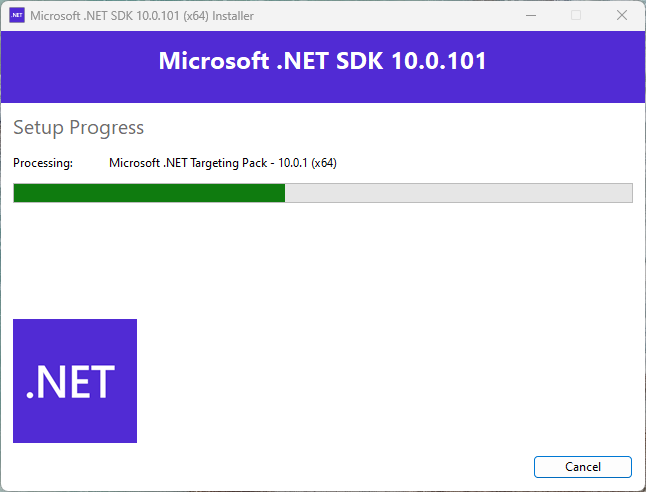 Microsoft .NET Installer - progress screen
