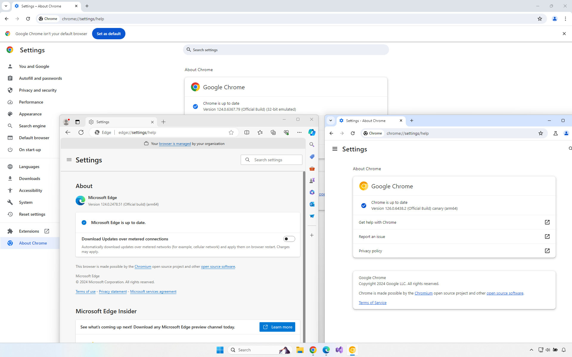 Microsoft Edge, Google Chrome, and Google Chrome Canary