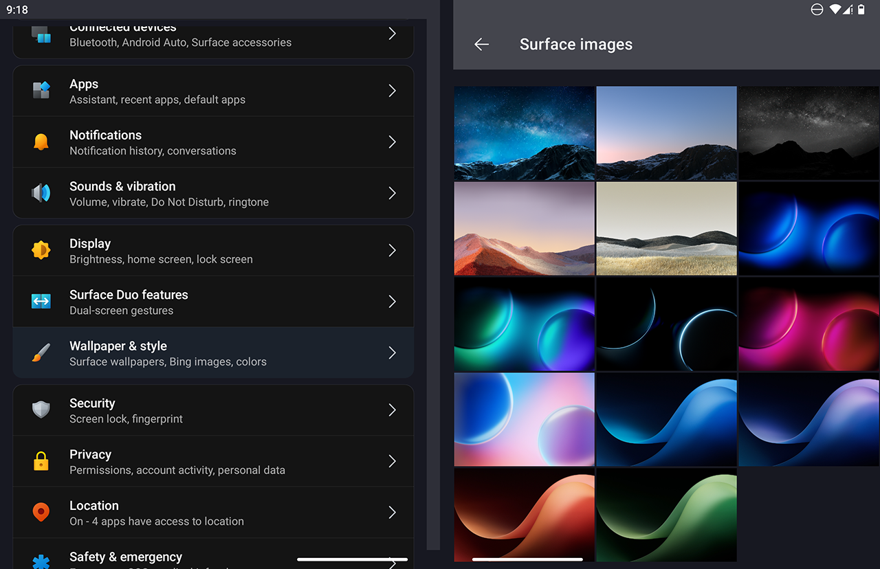 Microsoft Surface Duo - background picker
