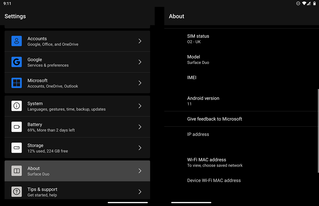 Microsoft Surface Duo - check Android version