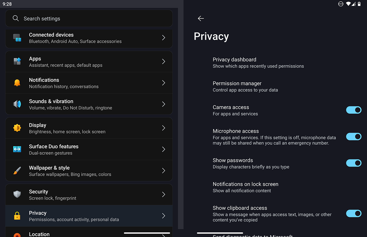 Microsoft Surface Duo - Privacy