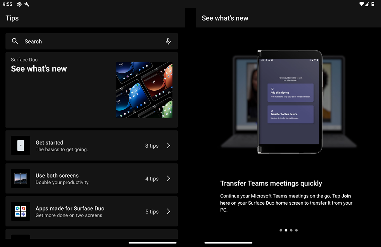 Microsoft Surface Duo - Tips app
