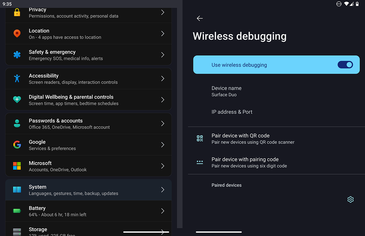Microsoft Surface Duo - Wireless debugging options