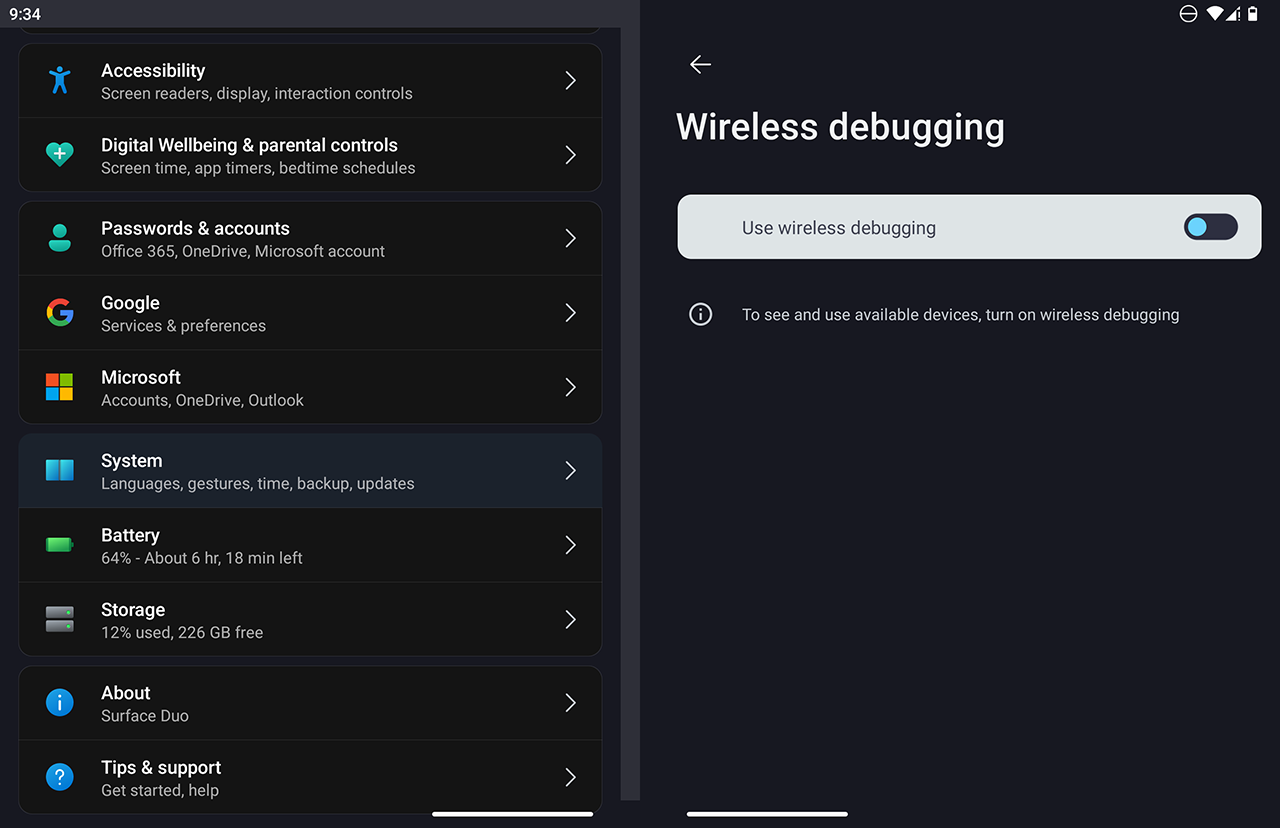 Microsoft Surface Duo - Wireless debugging