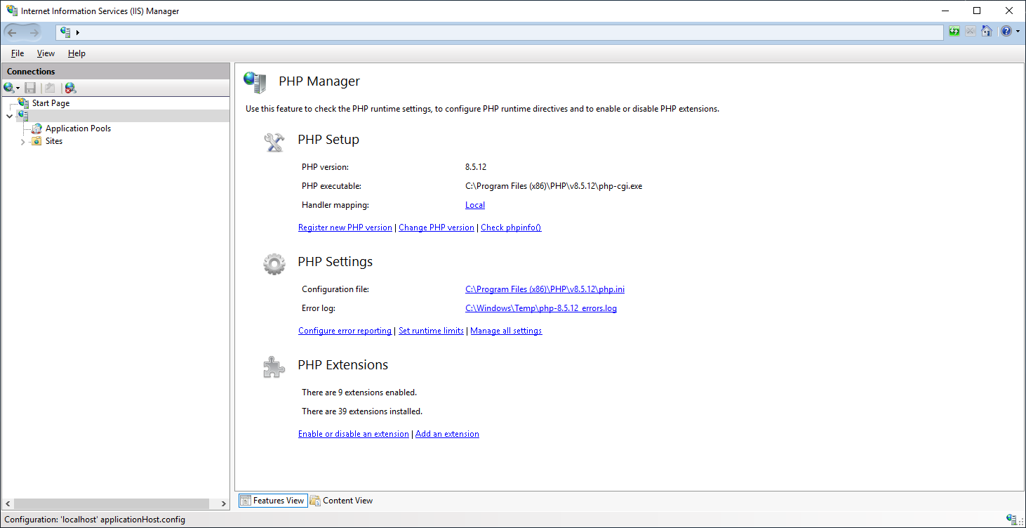 PHP Manager in IIS