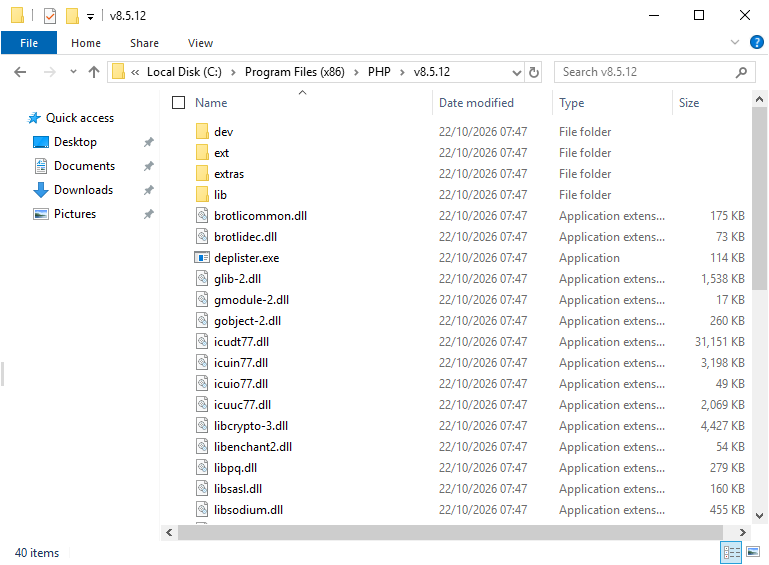 Verify the folder has the unzipped files