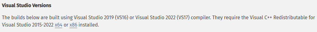 Visual C++ Redistributable download links