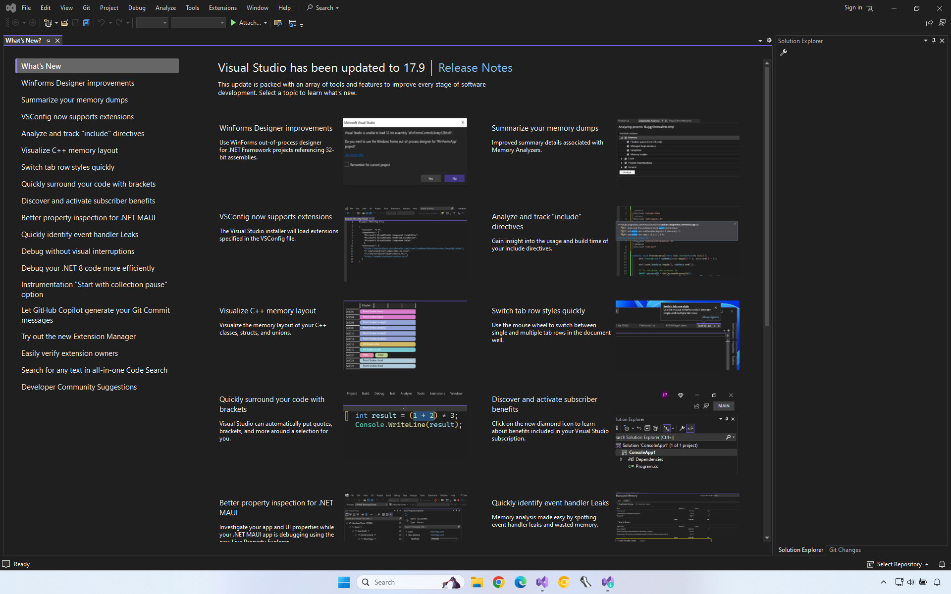 Visual Studio 2022 showing a What's New screen